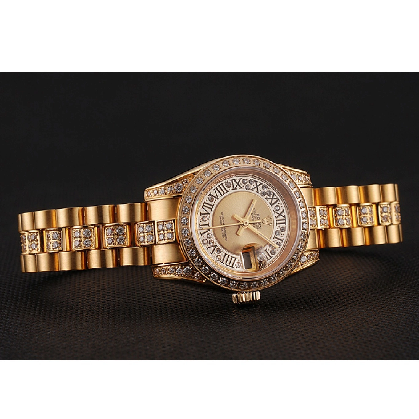 Best AAA Replica Sites 1453953 Gold Rolex Dial DayJust Swiss Bracelet Pave Gold Diamond Diamond 0623